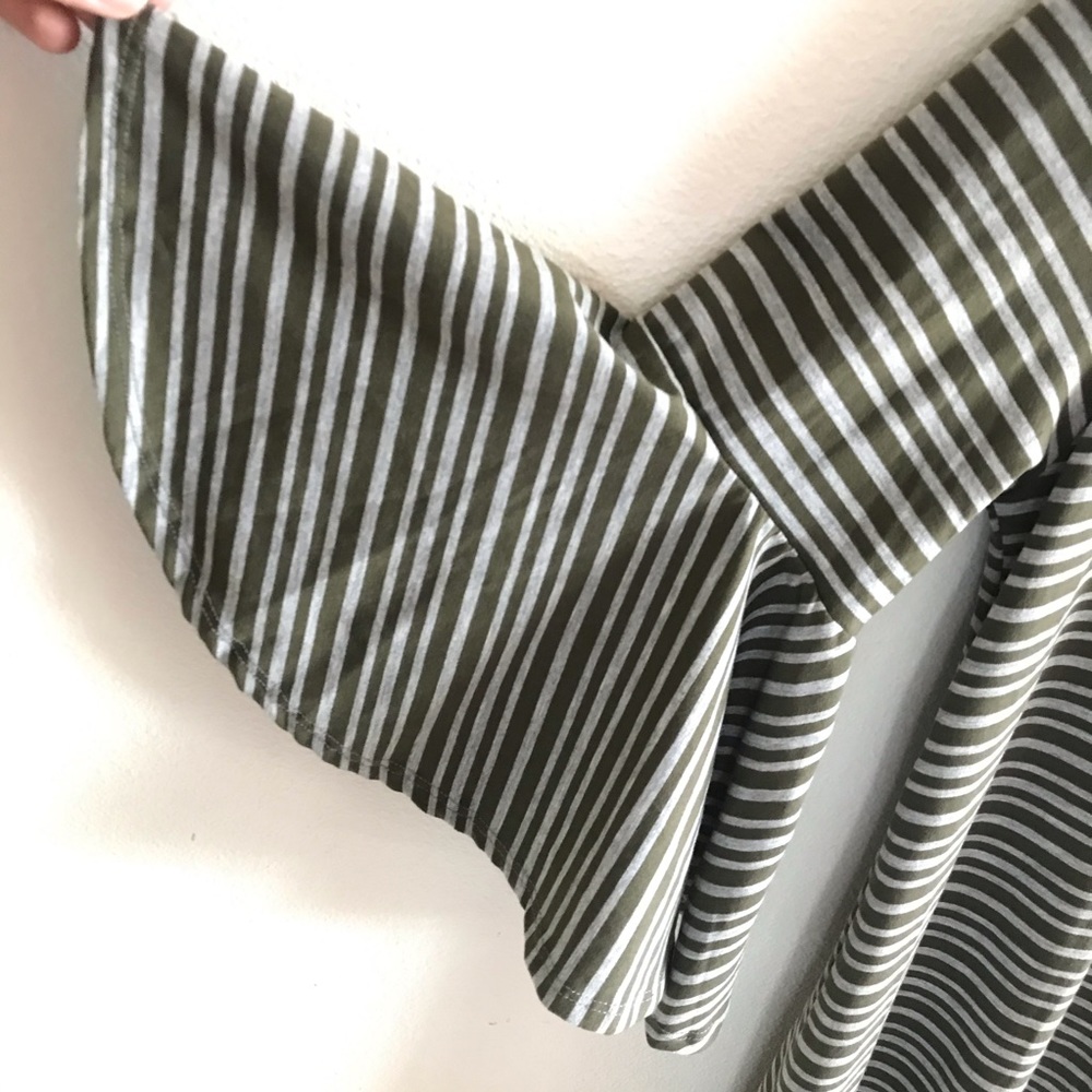 LuLaRoe Army Green and Gray Striped Maurine Dress - Picture 2 of 5